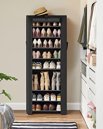 SONGMICS 10-Tier Shoe Rack with Cover, Shoe Storage Cabinet for 27-35 Pairs - Image 2