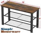 Simple Houseware Wooden Top Shoe Rack Bench for Entryway, Rustic Brown - Image 3