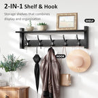 Optish Coat Rack Wall Mount with Shelf, 24 Inch Coat Hanger Walls Mounted, Hat Rack for Walls, Shelf with 5 Coat Hooks, Wall Hanger for Entryway (Black) - Image 4