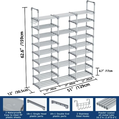 Mavivegue 9 Tiers Tall Shoe Organizer - Vertical Shoe Shelf for 50-55 Pairs, Stackable Racks for Entryway, Closet, Garage - Grey - Image 2