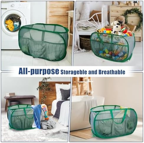 Collapsible Laundry Baskets, Upgrade Pop Up Laundry Hamper with Convenient Bags, Foldable Laundry Basket Mesh Light Weight, Easy to Carry Clothes Hampers for Laundry, Dorm, Toys, Travel Green - Image 7