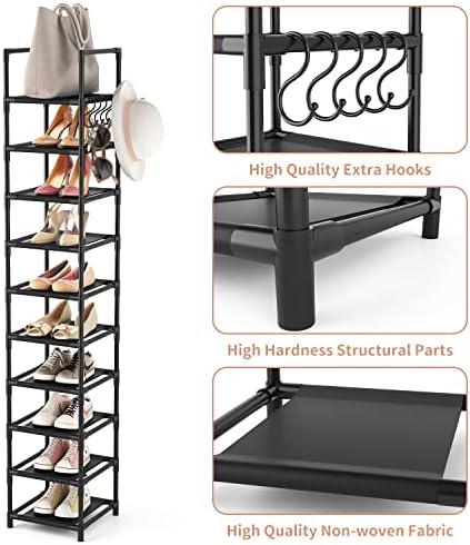 LANTEFUL Tall Narrow Shoe Rack for Entryway, 10-Tier Sturdy Metal Shoe Shelf Storage 10-15 Pairs of Shoes and Boots, Space Saving Corner Shoe Rack Organizer for Closet,Doorway,Garage,Living Room - Image 4