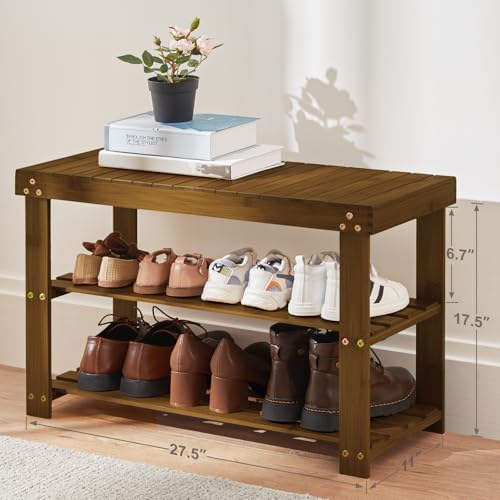 Pipishell 3 Tier Bamboo Shoe Rack Bench for Entryway, Yellow Brown - Image 3