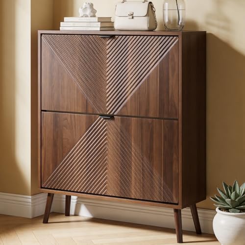 Shoe Cabinet Storage, Farmhouse Freestanding Organizer with 2 Flip Drawers by OAKVIVOElegantLifestyle