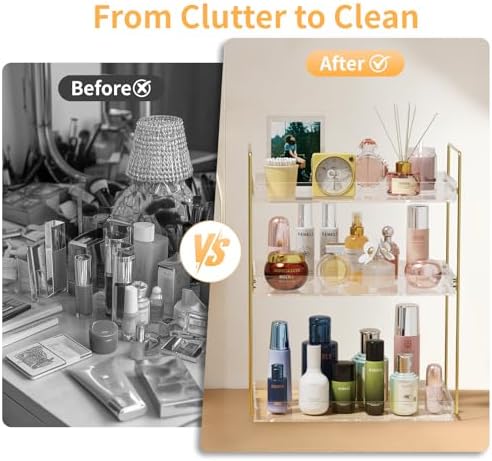 Bathroom Countertop Organizer, 3 Tier Acrylic Tray Vanity Counter Skincare Organizer Shelf, Kitchen Under Sink Standing Rack, Home Storage Holder for Lotion Makeup Cosmetics Perfume Spice, Gold - Image 6