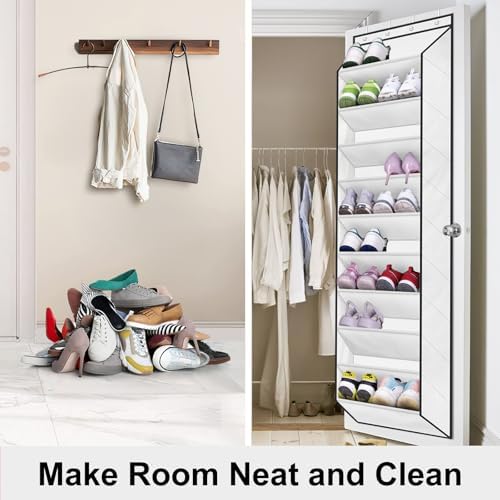 SLEEPING LAMB Over The Door Shoe Organizer for Closet with Large Deep Pockets, Narrow Shoe Rack for Door Hanging Boots Storage, White - Image 6