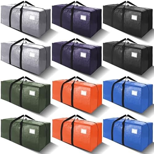 VELVETSURE 12 Pack Heavy Duty Extra Large Moving Bags W/Backpack Straps - Strong Handles & Zippers, Storage Totes For Space Saving, Fold Flat, Alternative to Moving Box and Storage Bin, Multicolor by VELVETSURE