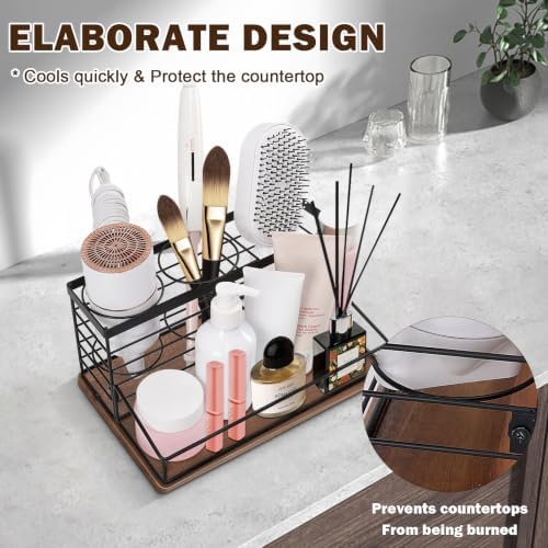 Hair Tool Organizer, Movable Hair Dryer Holder, Hair Styling Tools Storage for Vanity, Bath Counter Organizer, Bathroom Trays for Hair Toiletry, Makeup (12" x 7.7" x 5.8", Wood-Black) - Image 3