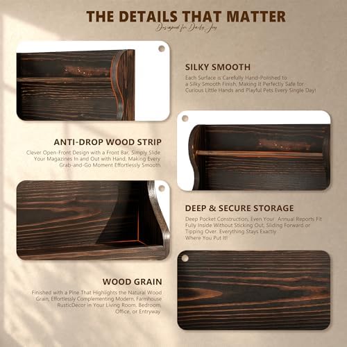 Pine Wood Mail Organizer Wall Mount with 7 Hooks Entryway, Vintage Brown - Image 6