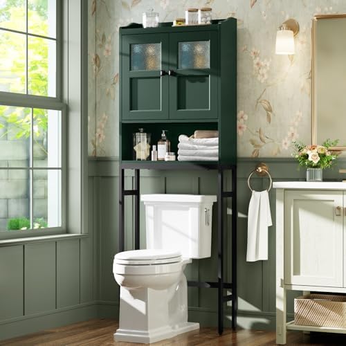Over The Toilet Storage, Bathroom Over The Toilet Organizer, Above Toilet Storage with Double Doors and Soft Hinges Over Toilet Storage Shelf Over The Toilet Storage Cabinet (Forest Green) by MXARLTR