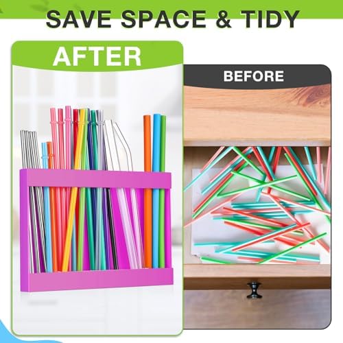 Qinyoung Acrylic Straw Holder for Cabinet Door,Classic,Large,Hot Pink - Image 2