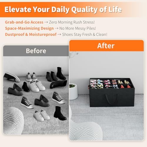 Aokeyee 2 Pack Shoe Organizer for Closet, Large Shoe Storage Box, Black - Image 5