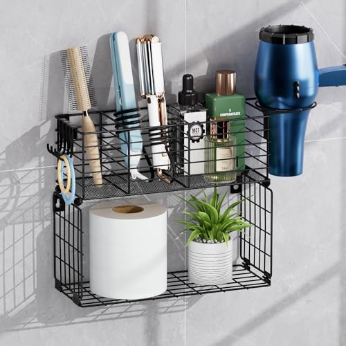 Metal Hair Tool Organizer with Toilet Paper Storage Basket Wall Mount by VITVITI