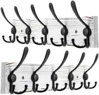 Kuhome 2pcs Coat Rack Wall Mount Wooden Hat Rack for Wall Hooks Pine Real Wood Plank 16.9" Old White Coat Hanger with 5 Black Triple Hooks for Hanging Coat Hat Jacket by Kuhome