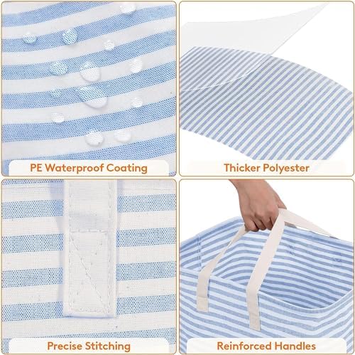 Lifewit 3 Pack Laundry Basket 80L Each, Collapsible Clothes Hamper with Reinforced Handles, Freestanding Waterproof Design for Bedroom and Laundry Room, Blue 240L Total | Foldable Washing Hamper, Dirty Clothes Basket, Laundry Bin for Storage, Clothes a... - Image 5