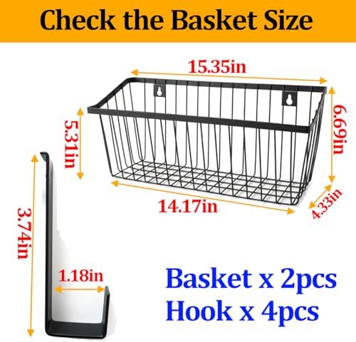 LeleCAT Grid Storage Baskets with Hooks, Over Cabinet Door Organizer, Wire Basket Hanging Storage Organizer, Kitchen Bathroom Organizer (Black, Extra Large) - Image 2