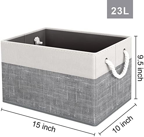 Fab totes Storage Bins 2-Pack, Foldable Storage Baskets for Organizing Toys, Books, Shelves, Closet, Large Storage Box with Rope Handles, Sturdy Organizer Bins, White & Grey - Image 2