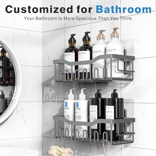 EUDELE Shower Caddy 2 Pack, Adhesive Shower Organizer for Home Decor & Kitchen Storage, No Drilling, Rustproof Stainless Steel Bathroom Shelf Organizer - Image 2
