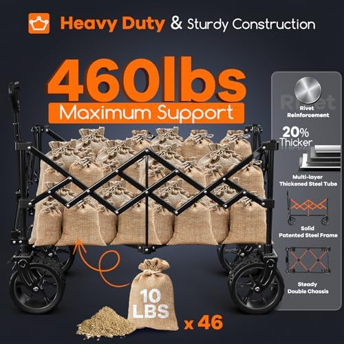 Originsure 220L Collapsible Beach Wagon Cart with Big Wheels, 460lbs, Blue - Image 3