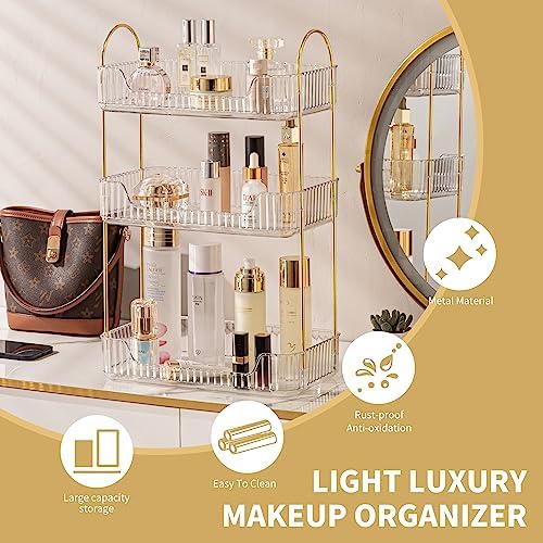 Akinbas 3 Tier Bathroom Organizer Countertop Makeup Perfume Tray Skincare Organizer for Bathroom Dresser Vanity (White) - Image 3
