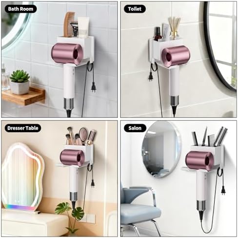 Hair Dryer Holder Wall Mount Metal Hair Tool Organizer Self Adhesive/Screw - Image 7