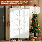 Shoe Cabinet for Entryway, 3 Flip Drawers Shoe Storage Cabinet with 3-Tier Adjustable Shelves, Ultra Slim 9.1" Depth Holds Up to 30 Pairs, Freestanding Hidden Shoe Organizer with Barn Door Design - Image 3