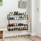 2 Pack Wall Mounted Shoe Rack, Expandable 16-29" with 4 Hooks - Image 2