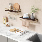 Floating Shelves Bathroom Shelves Over Toilet Set of 2, Bathroom Wall Shelves with Towel Bar, Wall Mounted Vanity Shelf for Bedroom, Kids Room, Kitchen (Brown & Gold) - Image 2