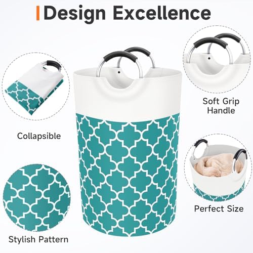 Large Laundry Basket, 75L Tall Collapsible Hamper with Handles, Green - Image 3