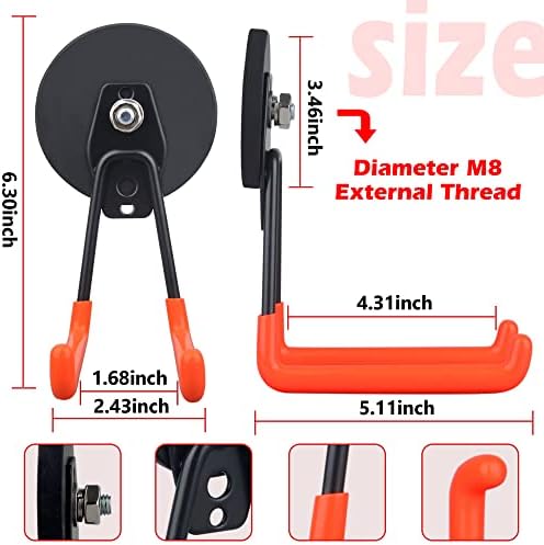 ULIBERMAGNET Magnetic Hooks,Heavy Duty Magnet Hook,Large Manget with Hooks for Hose,Jig Saw,Circular Saw,Workshop Organization,2 Pack Tool Hooks for Hammer Drill,Garden Tool(3.46inch/Orange) - Image 3