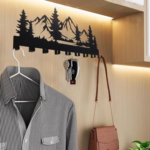 Metal Key Holder, Wall Mounted Key Hooks, Key Holder for Wall, Key Organizer Rack with 9 Hooks, Key Hanger Decor for Kitchen, Entryway, Hallway, Bedroom, Doorway (Mountain 14IN) - Image 5