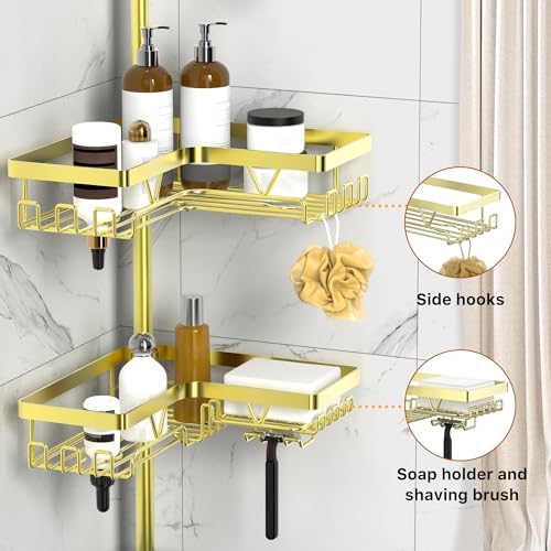 KEGII Corner Shower Caddy Tension Pole, Bathroom Storage Rack, Gold - Image 3
