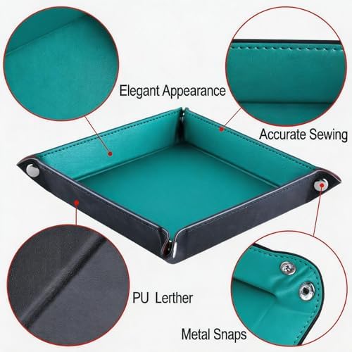Valet Tray Desktop Storage Organizer – Vegan Leather Catchall Tray Bedside Vanity Tray Nightstand Caddy Holder for Remote Controller, Watch, Keys, Phone, Wallet, Coin, Jewelry, Turquoise - Image 5