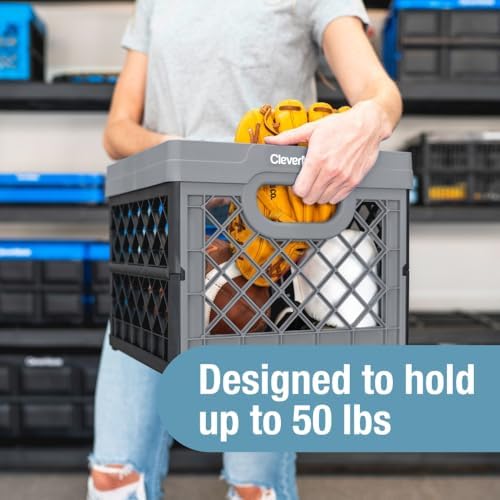 CleverMade Collapsible Milk Crate, 25L Storage Crate, Holds 50 lb, Obsidian (Pack of 6) - Image 3