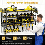 Heavy Duty 4-Tier Wall Mount Tool Rack, 8-Drill Holder & Charging Station, 400lb Load Shelf for Garage Workshop Organization - Image 3