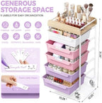 SYKIARIOL Utility Cart with 5 Labeling Drawers and Wooden Tabletop,Purple - Image 3