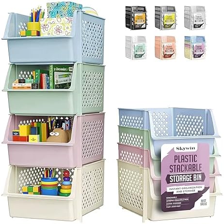 Skywin Stackable Storage Bins Open Front for Pantry Storage, 4 Pack - Multi by Skywin