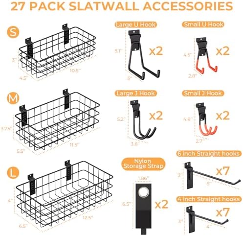 INCLY 27PCS Slatwall Accessories Set with 3 Baskets & Multisized Hooks - Image 6