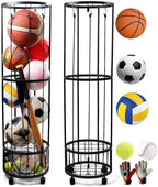 Upgrated Ball Storage Rack with Small Bottom Ball Holder, 3 Adjustable Elastic Cords Sports Equipment Organizer, Wall-Mounted Basketball Rack for Indoor,Outdoor,Home,Garage by Unknown