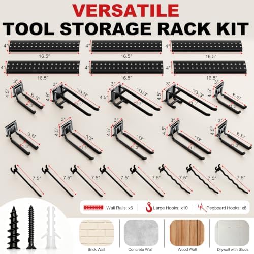 Garage Tool Organizer Wall Mount 99 inches with 18 Adjustable Heavy-Duty Hooks, Garage Organization, Garden Tool Storage Rack, Yard, and Shed, Holds Up to 750 lbs - Image 3