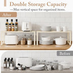 Extendable Metal Wire Shelf Organizer - Adjustable 15-24.4in Length, Stackable Storage Rack for Kitchen/Pantry/Bathroom/Shoe Cabinet/Tool Closet (1, Cream) - Image 3