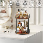 2-Tier Rotating Bathroom Countertop Organizer, Wooden Makeup Vanity Storage, Multifunctional Lazy Susan Turntable for Skincare, Perfume and Cosmetics (Brown) - Image 2