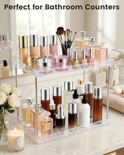 2 Tier Bathroom Counter Organizer, Clear Vanity Shelf Organizer for Skincare & Perfume, Non-Slip Bathroom Counter Shelf for Small Spaces, Bathroom Vanity Organizer Countertop (Rectangular) - Image 6
