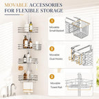 SEIRIONE Corner Shower Caddy Tension Pole, Quick Setup, Rust-Free Bathroom Shower Organizer Corner for Bathtub Shampoo Storage, 4-Tier Adjustable Shelf, Drill Free, Fits 34 to 116 Inch Height, Silver - Image 4