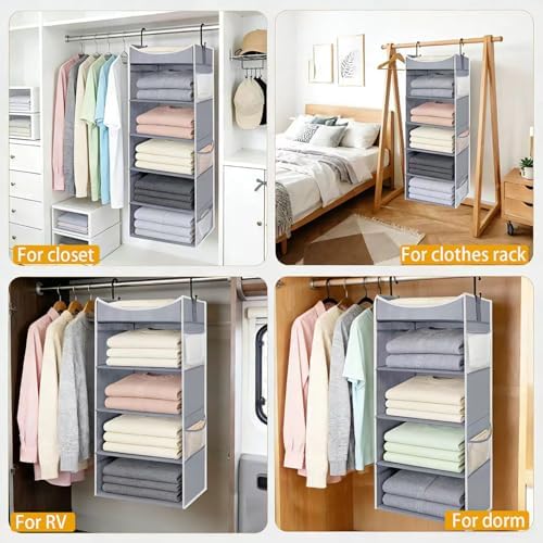5-Shelf Hanging Closet Organizer and Storage with Side Pockets, Collapsible Closet Hanging Shelves for Storage, Grey - Image 6