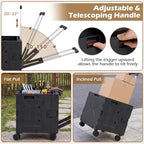 Goplus Foldable Utility Cart, Portable Rolling Crate Handcart with 4 Rotate Wheels, Telescoping Handle, Lid & Cup Holder for Travel, Shopping, Luggage, Grocery, Office & Teacher (Black) - Image 4