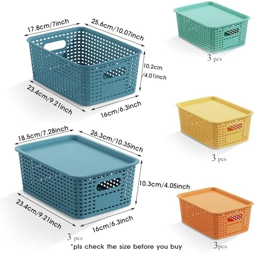 ORGIDOL Plastic Storage Basket with Lids 12 Pack Stackable Colorful Storage Bins Containers with Lid, Decorative Storage Boxes for Organizing Shelves, Drawers, Playroom, Classroom, Office, Closet - Image 7