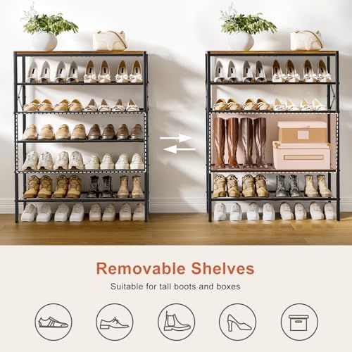 6 Tier Metal Shoe Rack with Wood Top, 18-24 Pairs - Image 5
