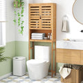 Tangkula Over The Toilet Storage Cabinet, Bamboo Bathroom Space Saver with 2 Doors, Adjustable Bottom Bar, Open Shelf, Freestanding Bathroom Cabinet Organizer Above Toilet for Restroom, Laundry Room by TANGKULA