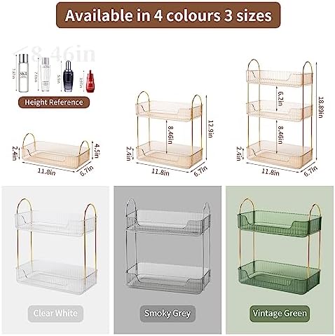 Akinbas 2 Tier Bathroom Organizer Countertop Makeup Perfume Tray Skincare Organizer for Bathroom Dresser Vanity (Gold) - Image 2